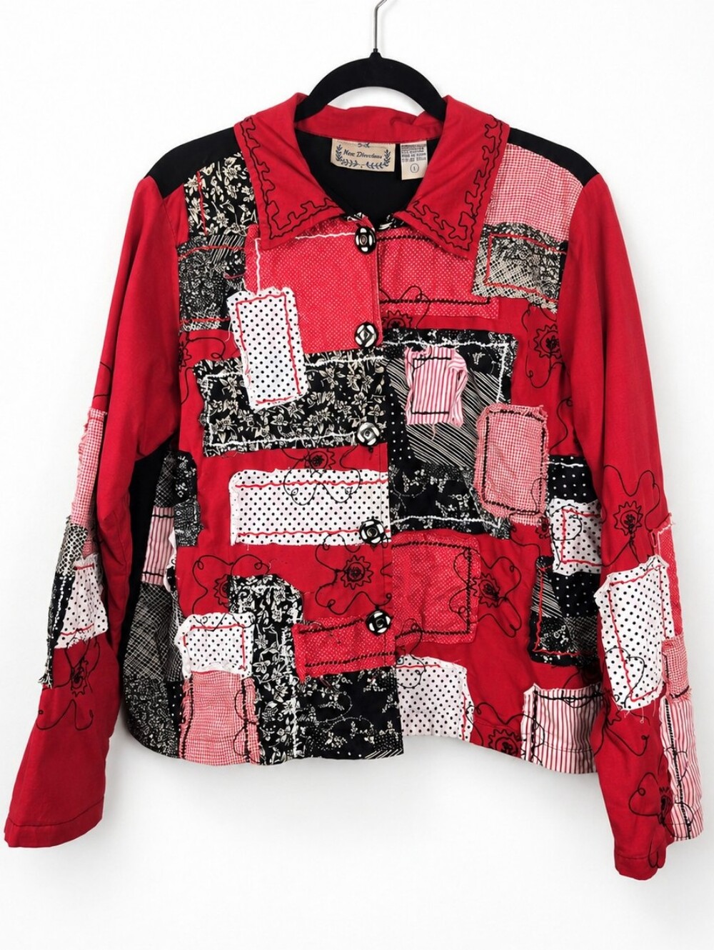 Vintage New Direction Patchwork Applique Art to Wear Cotton Jacket L Boho Quilt